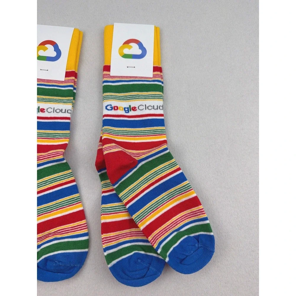 Google Cloud Sock Club Striped Crew Socks 2 Pairs Tech Swag Combed Cotton USA